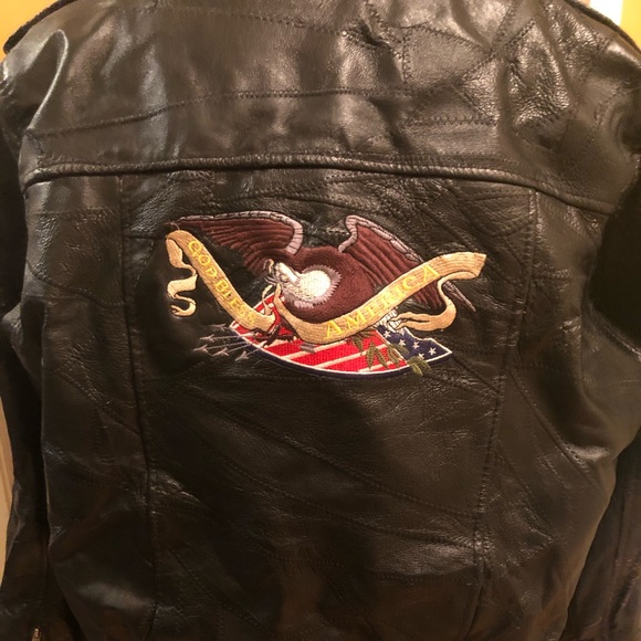 “God Bless America” Patchwork Leather Jacket Large - Picture 3 of 5